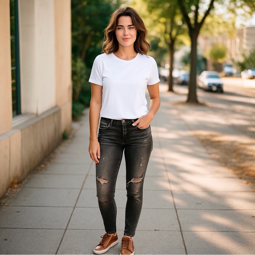 Paige 28 (US 6) Blue Heights Skinny Jeans Low Rise Distressed Gray Stretch